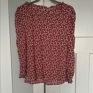 Max Studio Red Ruffled Long Sleeve Blouse with Tucked Collar and Sleeves